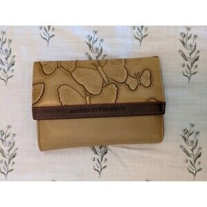 Designer Mario Hernandez Tan Brown Leather Butterfly Trifold Wallet